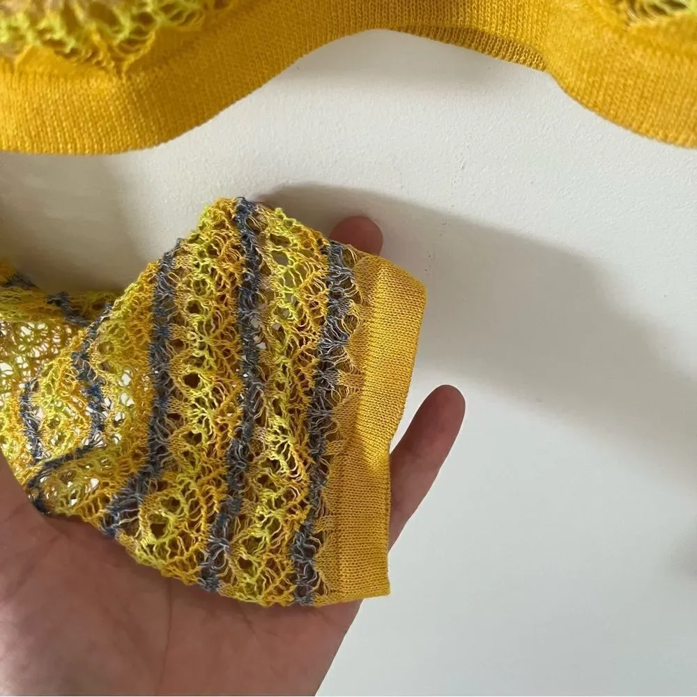 BNWT Zara Yellow Pointelle Knit Crop Sweater Medium Boho Festival Top - Picture 12 of 16